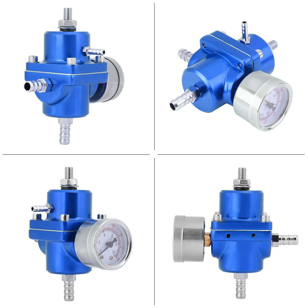 Universal Aluminum Fuel Pressure Regulator Gauge & Hose Kit 0 140 PSI Adjustable Blue