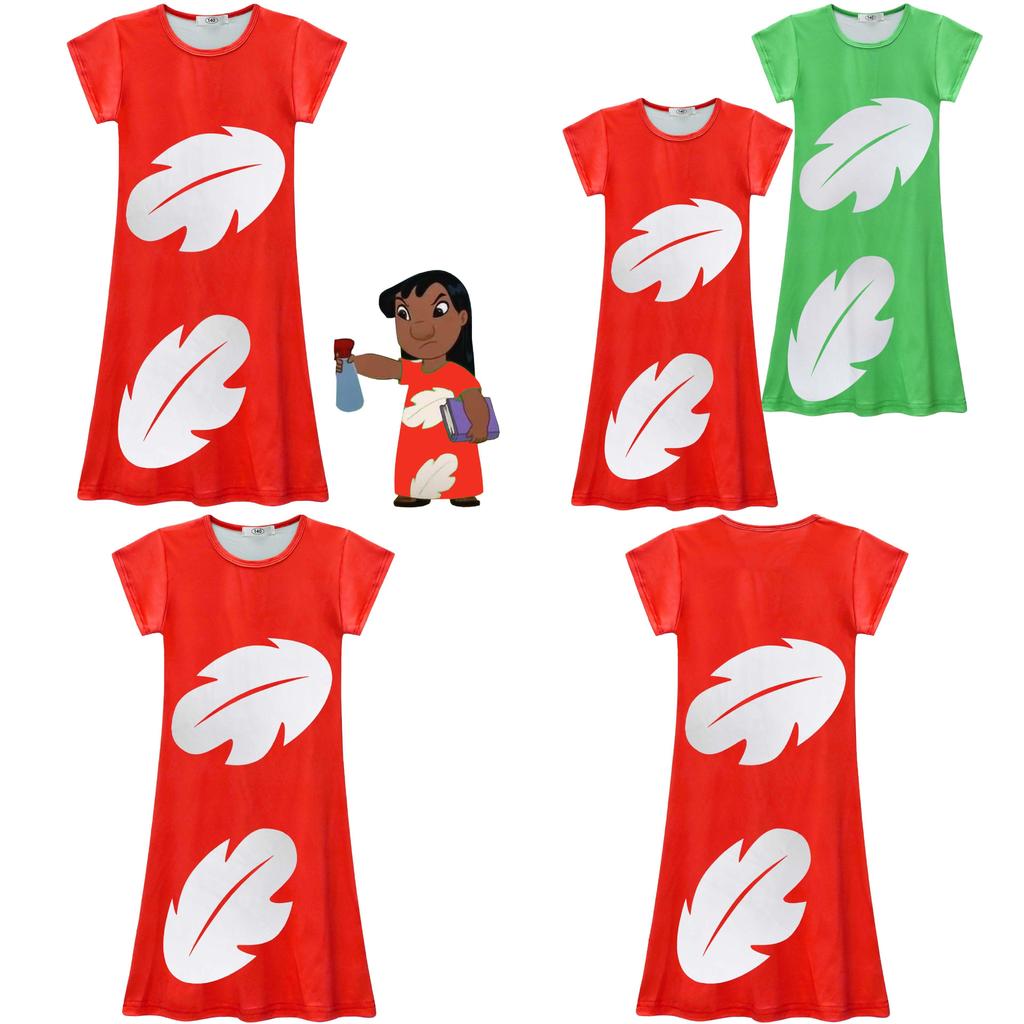 Vestito per Bambina Lilo e Stitch in Tessuto Poliestere con Stampa Astratta per Primavera Autunno Gioco