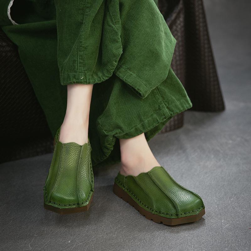 2026 Summer New Arrival Genuine Leather Women Mules Shell Toe Ethnic Style Flat Sandals Breathable Comfortable Outdoor Shoes