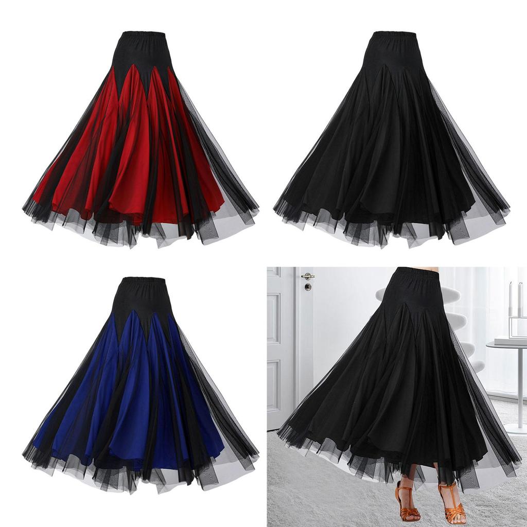 Women Ballroom Dance Skirt Latin Dance Dress Long Swing Skirt for Latin Stage Performance Party Dance Practice Competition Show