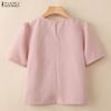 ZANZEA Women Casual Round Neck Solid Color Loose Half Sleeve Blouse