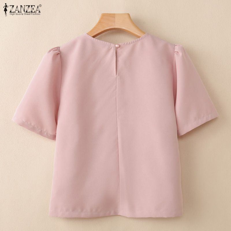 ZANZEA Women Casual Round Neck Solid Color Loose Half Sleeve Blouse