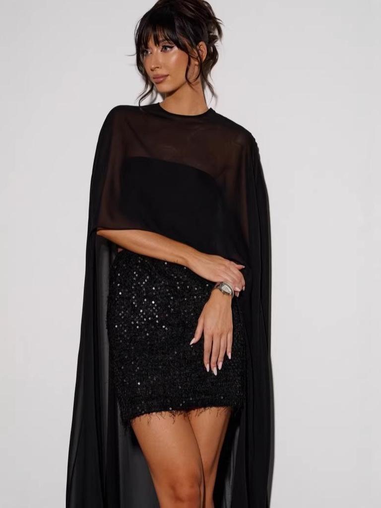 2026 Spring Women's Formal Snow Imitation Pullover Dress with Shawl