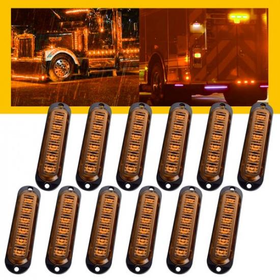 

12X 6-LED Side Marker Amber Lights Clearance Light Truck Trailer RV Waterproof A
