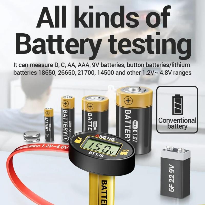 2026 Portable ANENG BT138 Magnetic Digital Battery Tester Battery Detector Capacity Lithium Tester Display Checkered Analyzer AAA AA Button Cell Test