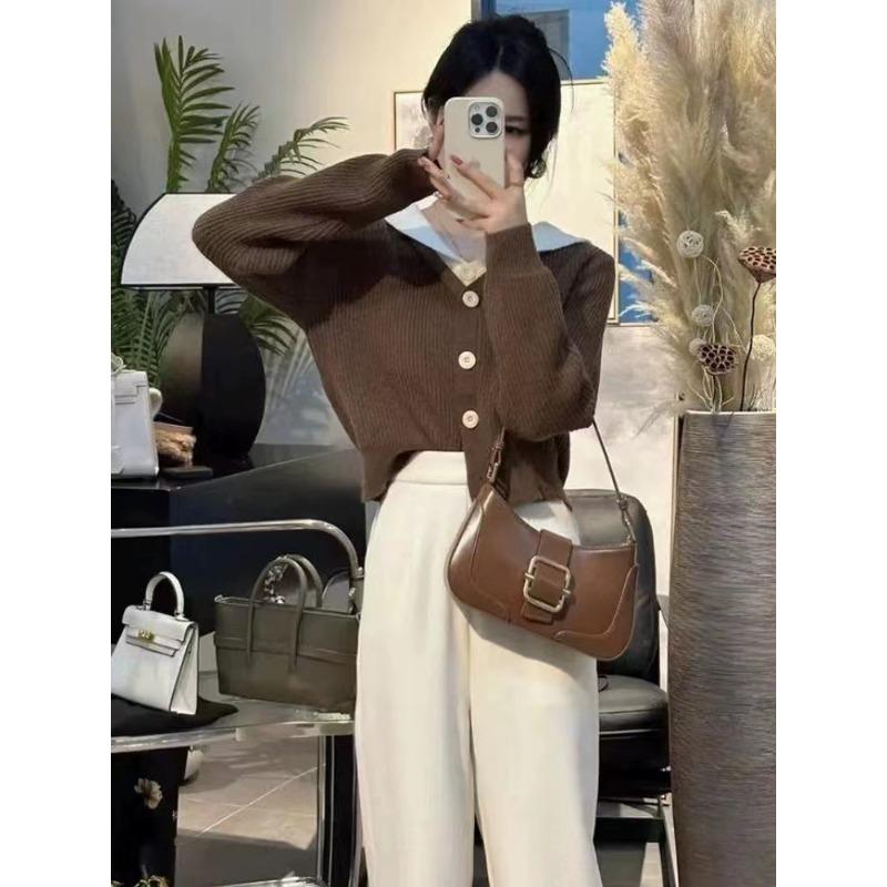 

Милый вязаный кардиган с лоскутным узором и эффектом двухслойности, женский осенне-зимний нишевый, простой, универсальный и стройнящий, куртка-свитер с капюшоном average size кофейный