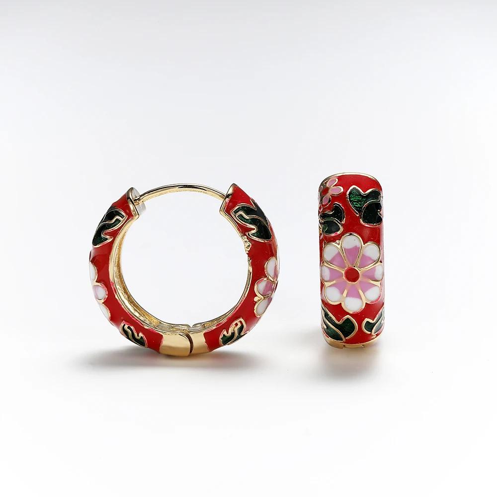 New Fashion Enamel Flower Huggie Hoop Earrings for Women Vintage Boho Circle Small Earrings Vintage Jewelry