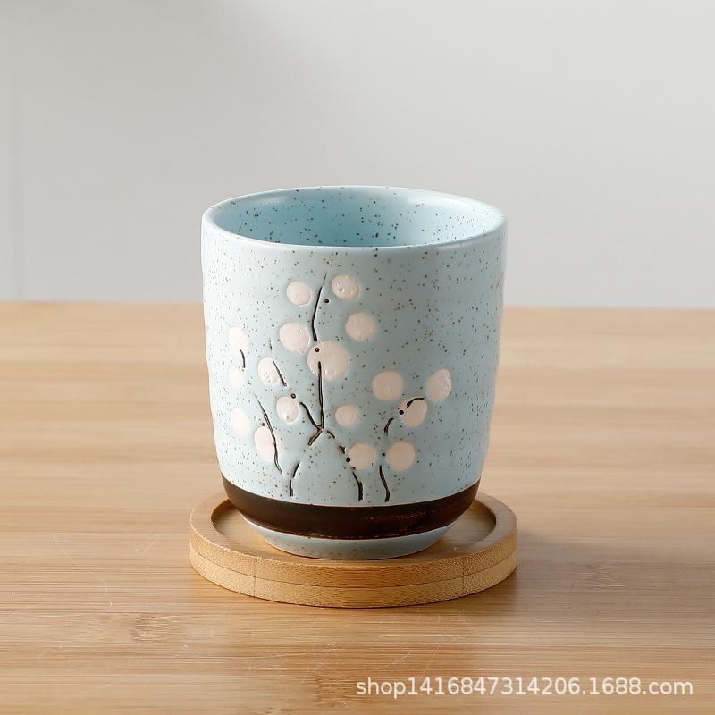 

Керамічний квітковий горщик з бамбуковим підносом у японському стилі, горщик для сукулентів, кашпо для бонсаю, декор для саду, горщики для кактусів