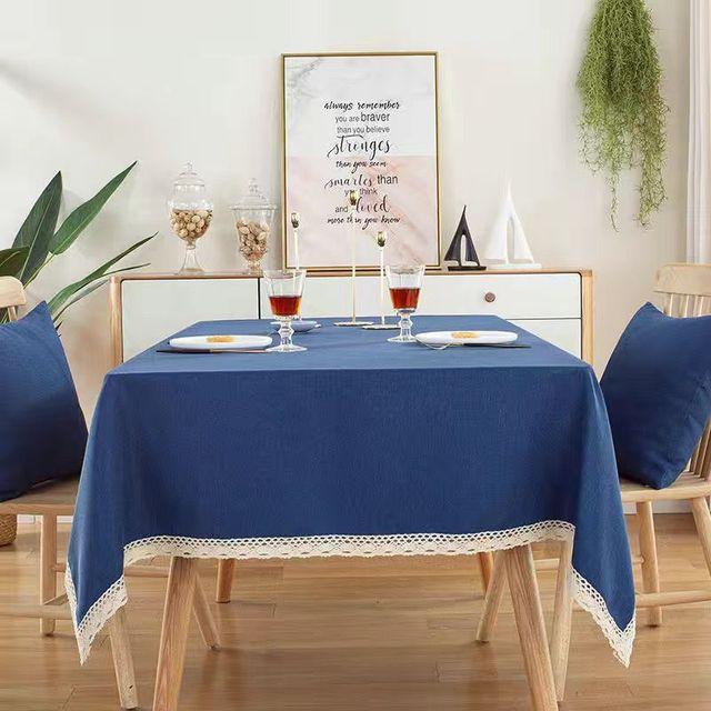 Solid Tablecloth With Lace Cotton Linen Waterproof Oilproof Rectangle Table Cloth Wedding Dining Tea Table Decoration Cover