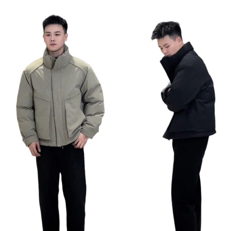 Mens Casual Fashion Simple Solid Color Warm Cotton Jacket Winter Outdoor Loose Fit Coat