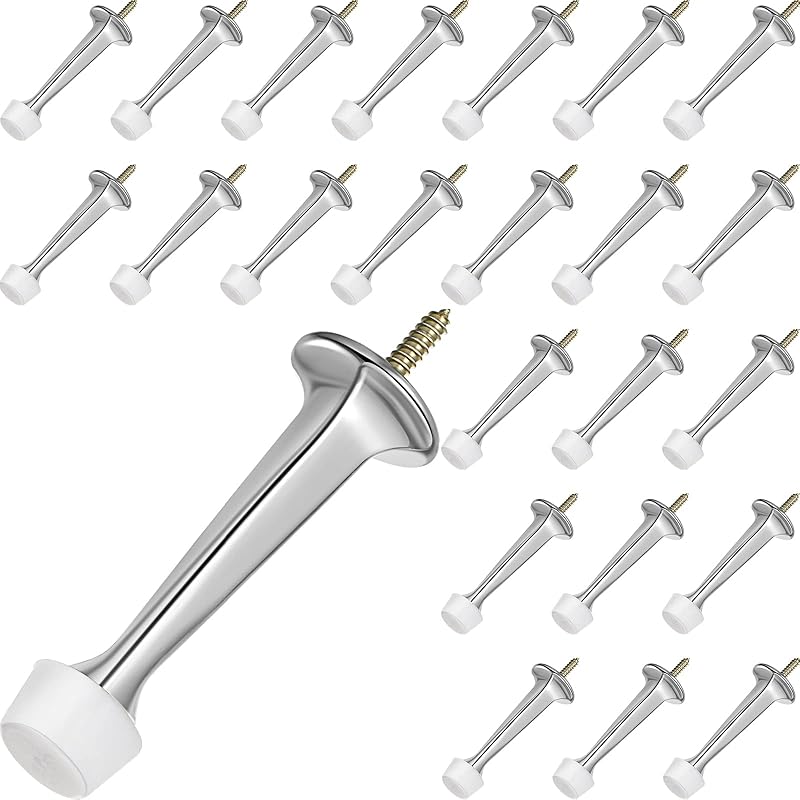 Chumia 24 Pack Door Stop Heavy Duty Solid Rigid Door Bottom Stoppers with Soft Rubber Tip Wall Mount for Protect Wall(Black)