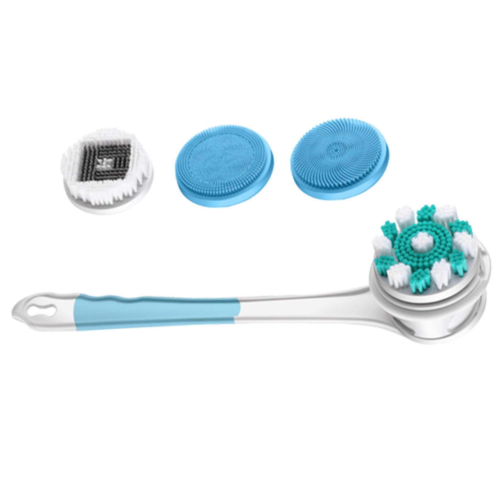 

Электрическая щетка для тела с 4 насадками IPX7 Водонепроницаемая съемная длинная ручка Перезаряжаемая задняя щетка для очищения лица синий