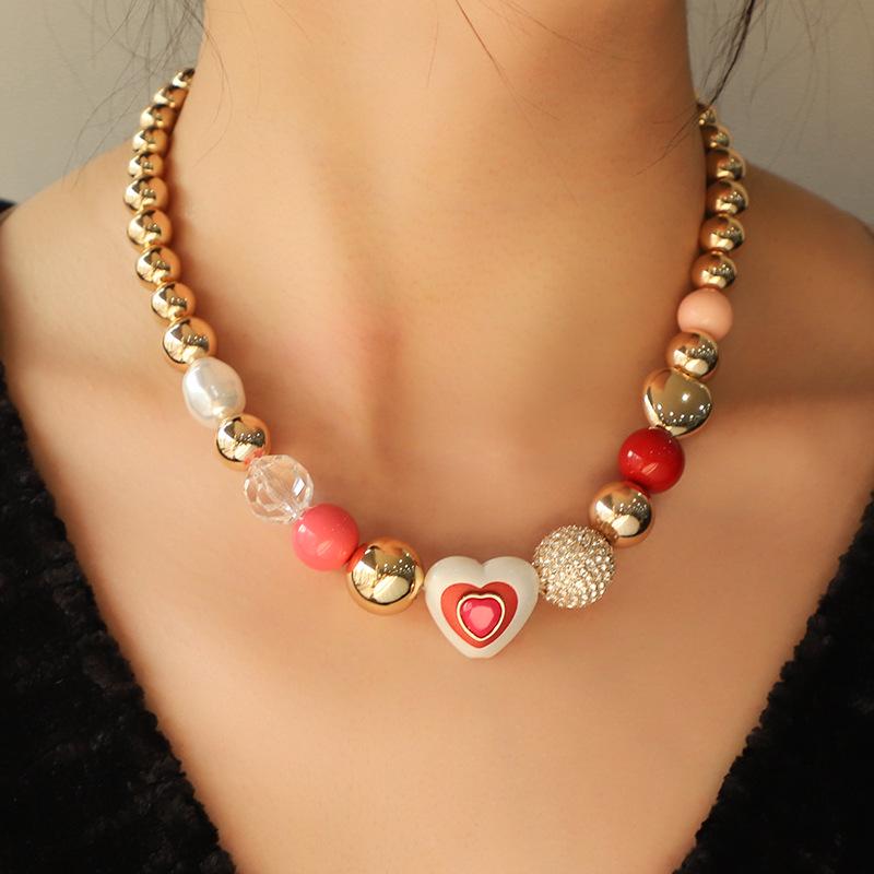 Kenjie Spring Beaded Necklace & Heart Pearl Bracelet Set for Women - European & American Fashion.