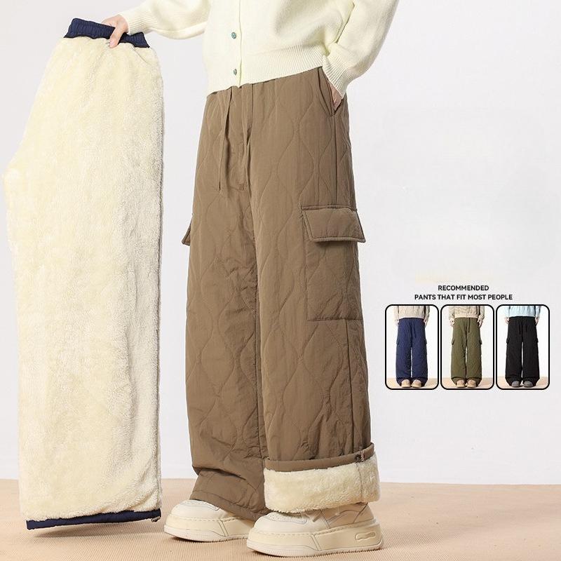 Herr Fleece Vintervadderade Byxor Man Utomhus Varma Tjocka Rutiga Byxor Vida Ben Casual Träningsbyxor Dambyxor Vintage