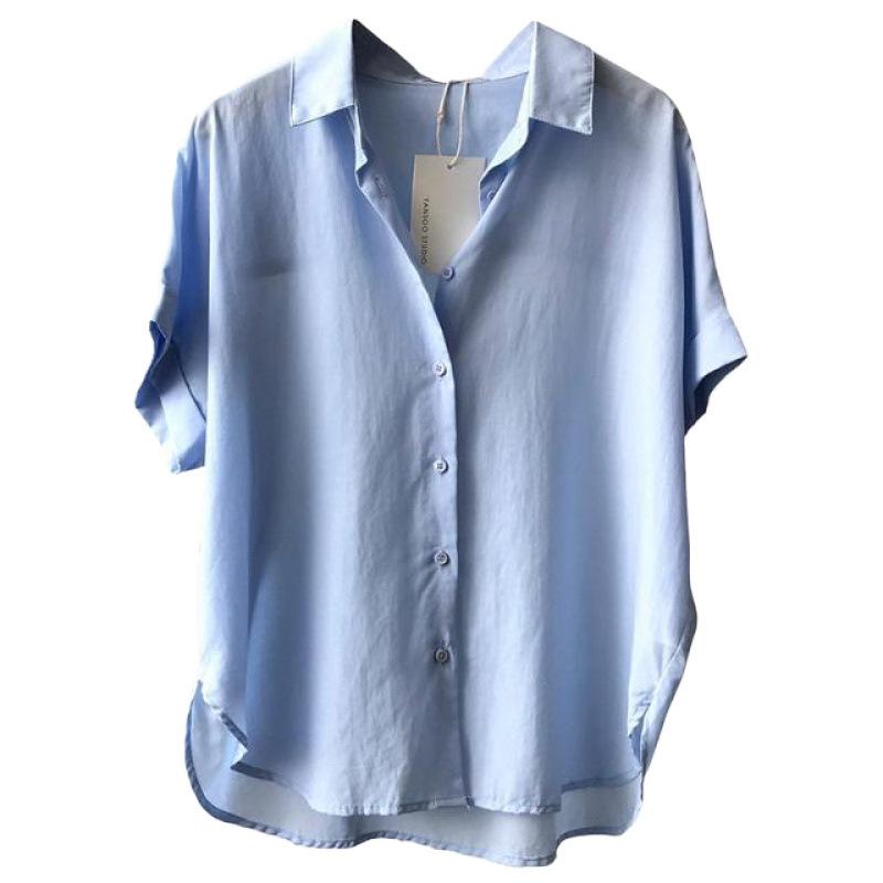 

Летние рубашки оверсайз женские рубашка свободная однотонная топы с коротким рукавом блузка повседневная однотонная на пуговицах блузы S