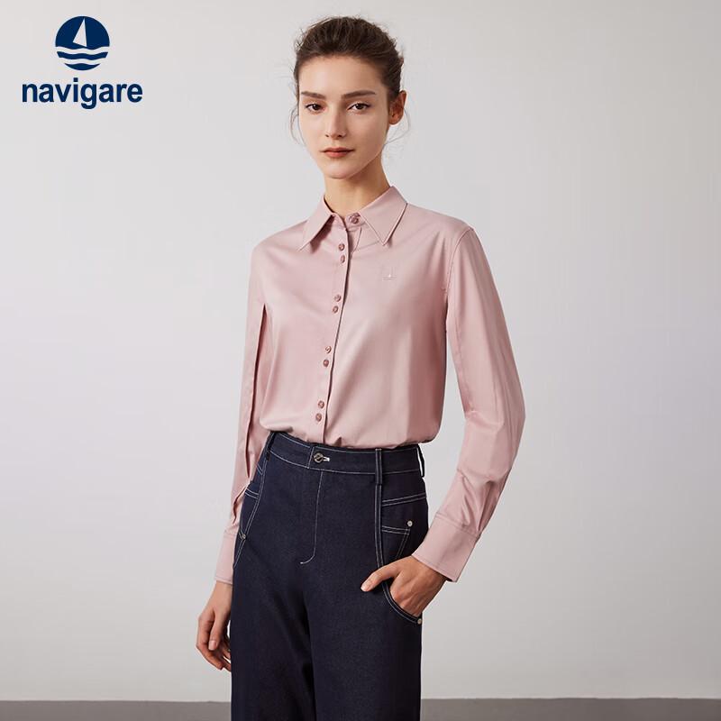 Navigare Women's Solid Long Sleeve Point Collar Shirt
