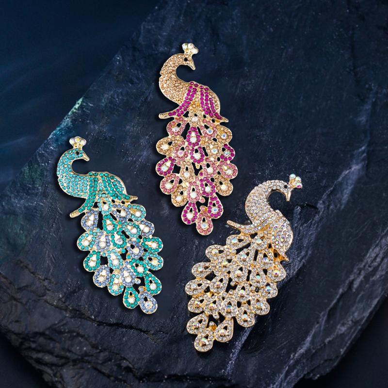 Fashion Luxury Animal Rhinestone Peacock Brooches For Women Clothing Coat Jewelry Accessories Gifts
