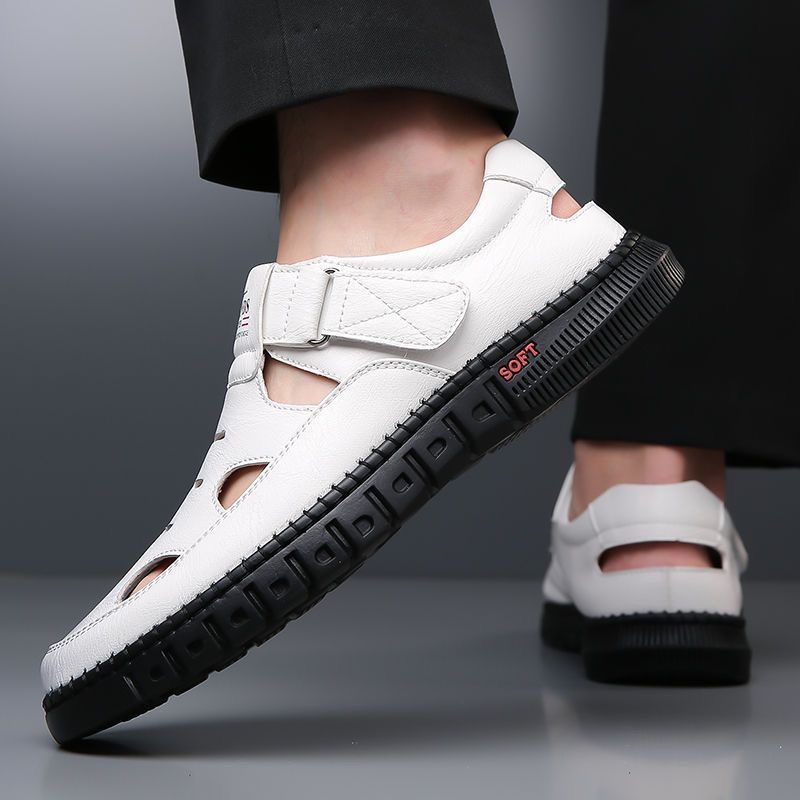 Fashion Summer Men Sandals Breathable Casual Sandals Hollow Out Beach Shoes Men's Non-slip Driving Shoes Office Business Leather Sandals