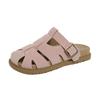 Fashion 2025 New Flock Shoes Ladies' Slippers Low Heels Summer Woman Cover Toe Low Platform Beach Fabric Rome Rubber
