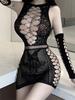 Seductive Semi-Sheer Long Sleeve Bodystocking - Open Crotch Design, Womens Intimate Lingerie Temptation Erotic Costumes SM