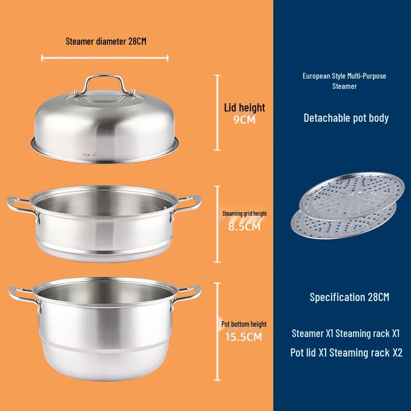 ZISIZ 304 Stainless Steel 3-Layer Steamer Pot