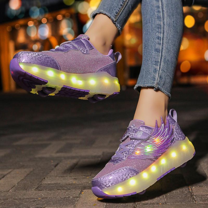 Girs LED Luminous Runaway Shoes Four-wheel Skates Men's and Children's Pulley Shoes LED Light Shoes