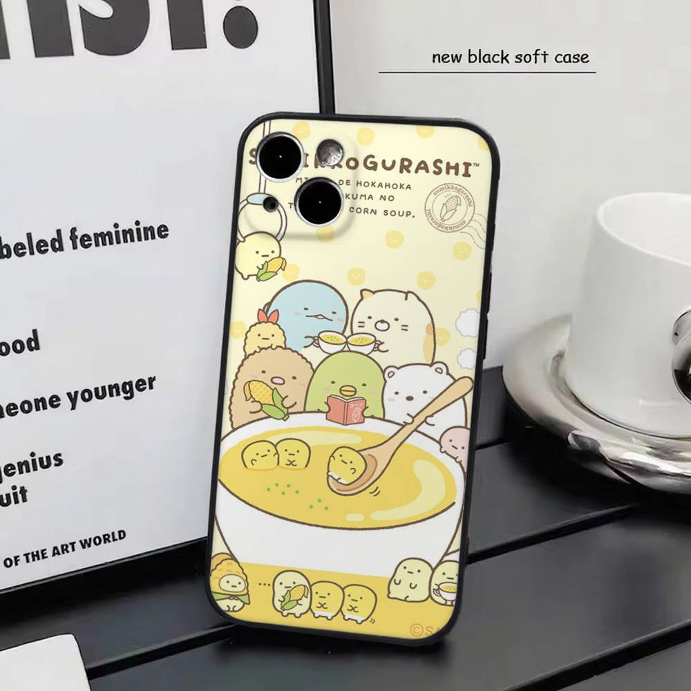 Cute Cartoon Sumikko Gurashi For iPhone 13,17,11,12,16,14,15,Plus,Pro Max Soft Silicone Black Phone Case