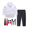 Kids' Choir Formal Wear: White Shirt, Long Sleeve, Pants, Suspenders - Four-Piece Set for Toddlers & Children
