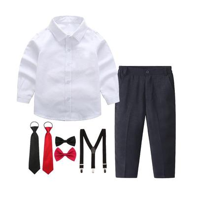 Kids' Choir Formal Wear: White Shirt, Long Sleeve, Pants, Suspenders - Four-Piece Set for Toddlers & Children