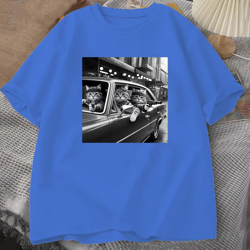 

Funny Cat Gang T Shirt Unisexs Summer Tracksuit Crew Neck Short Sleeve Tops Casual Cotton Sportswear Harajuku Retro Streetwear 4XL