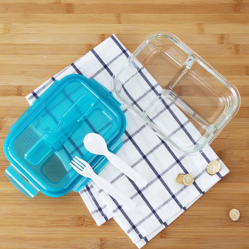 LOCK&LOCK 3-Compartment Heat-Resistant Glass Lunch Box with Utensils