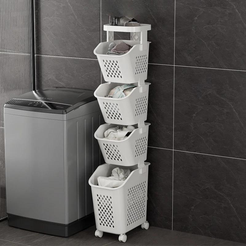 Multilayer Laundry Storage Rack Basket High-capacity Organizer Save Space Dirty Clothes Shelf with Wheels Rolling Laundry Basket