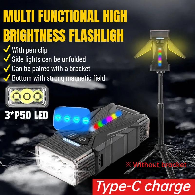High Brightness Flashlight Rechargeable RGB Folding Desk Lamp Clip Magnetic Portable Multifunctional Flashlight