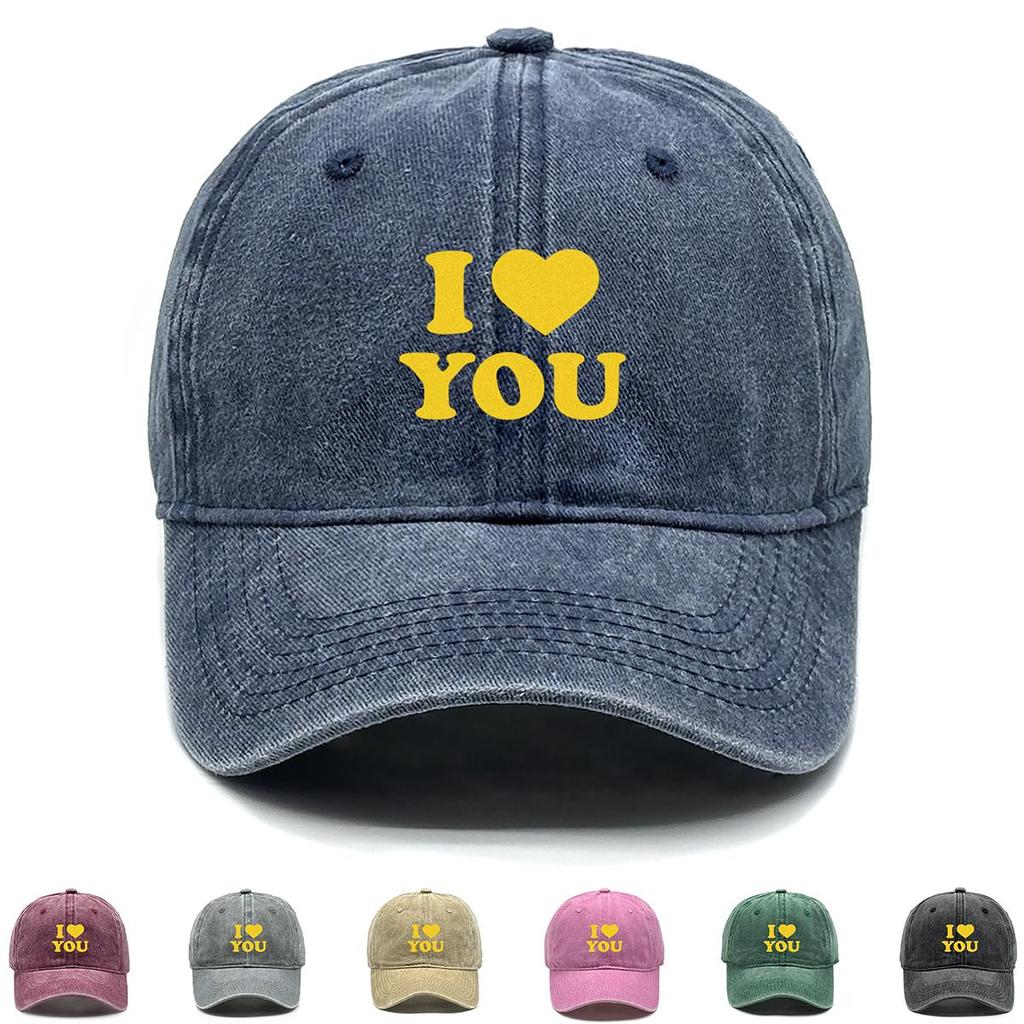Golden "I LOVE YOU" Print Snapback Sun Hat, Valentine's Day Trucker Hat Hip Hop Curved Brim Sunshade Sun Visor Adjustable Baseball Cap