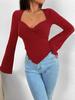 T-shirt Vacation V-neck Flared Sleeve Waisted Irregular Knit Long-sleeved T-shirt Tops