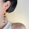 Ethnic Red Enamel Fish Tassel C Shaped Long Hoop Earrings For Women Alloy Casual Party Jewelry Gift