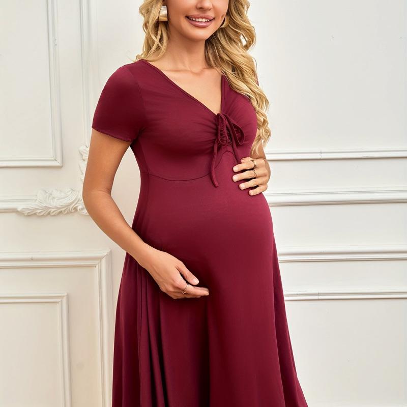 V-Neck A-Line Maternity Dress with Big Hem M