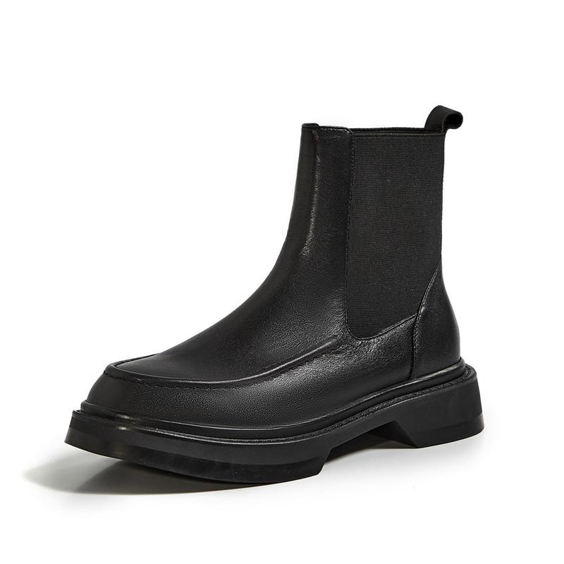 Fashion Hot Genuine Leather Women's Boots Retro British Style Slip-On Chelsea Boots Fashion Ankle Boots Round Toe Flat with Women Shoes