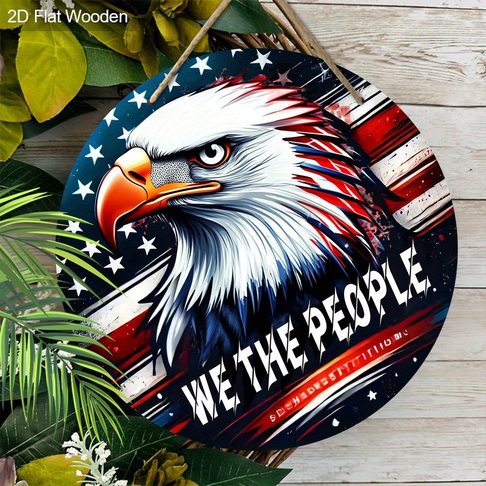 Patriotic Eagle Wooden Sign, Charming Round Sign for Front Door, Wall Hanging Decor - Ideal 4th of July & Memorial Day Gift for Patriots