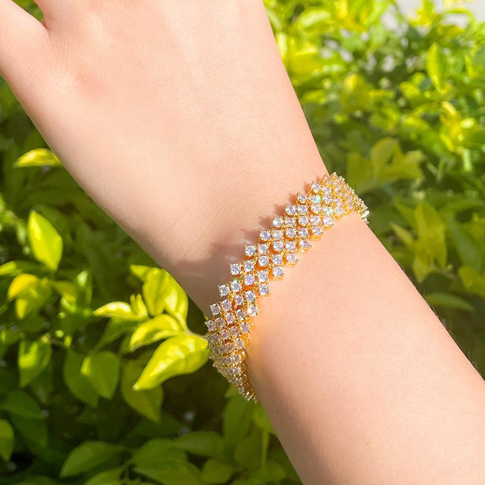 Full Diamond Sparkling Multi-Layer Bracelet, Brass Plated Platinum Hand Jewelry