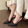 Sandálias de Salto Alto Bico Fino em Cetim Femininas Verão Novo Sexy Salto Fino Slingback Sapatos com Laço Elegantes Sapatos de Festa para Vestido Femininos