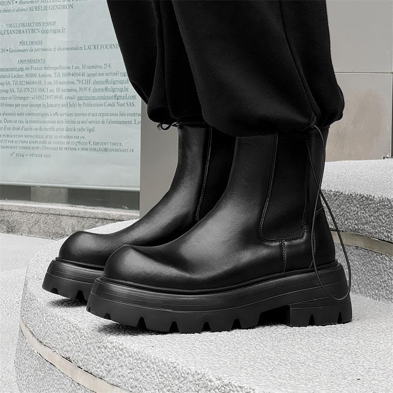 Stiefel Chelsea Stiefeletten Britischer Stil Herbst Neu Großer Kopf Erhöhend Dicke Sohle Mittleres Rohr Zigarettenstiefel