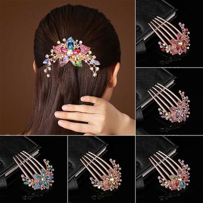 Luxury Hair Accessories Bride Hair Jewelry Shiny Rhinestone Hairpin Inlaid Flower Hair Comb