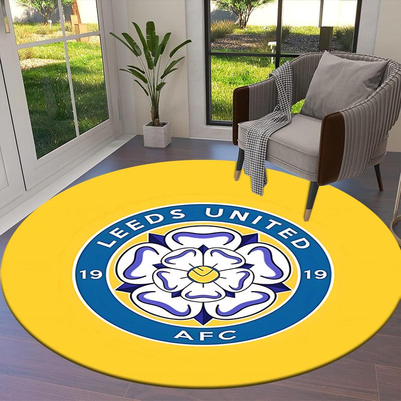 Alfombra Redonda del Leeds United Football Club, Alfombra para Sala de Estar, Dormitorio, Sofá, Sala de Juegos Decoración, Felpudo Antideslizante