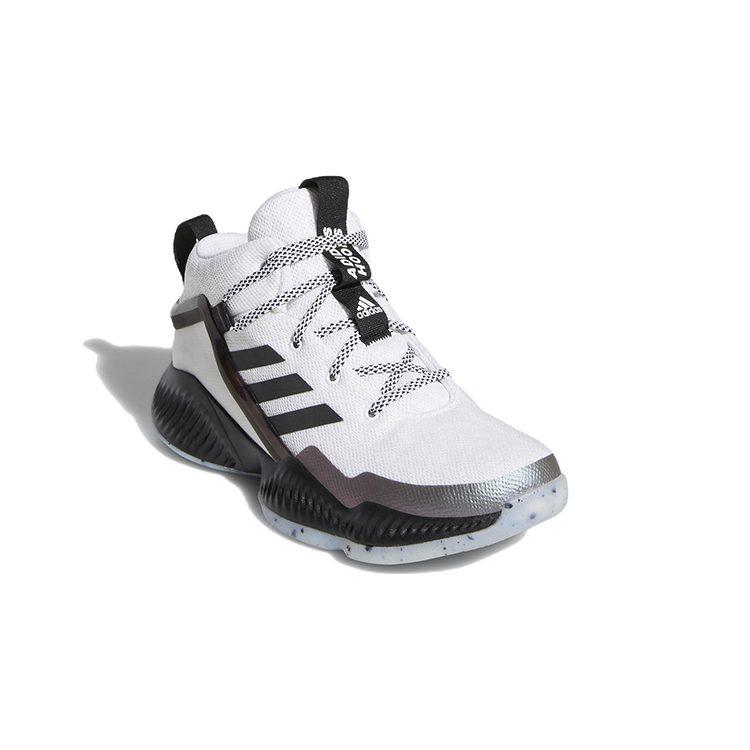adidas Lockdown J Fabric Slip Resistant Abrasion Resistant Mid Top Children's Basketball Shoes White Black Unisex GZ3084