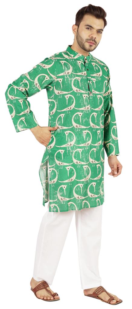 Atasi Indian Designer Kurta for Men Printed Long Sleeves Summer Ethnic Long