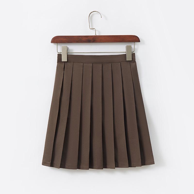 

Milk Tea Brown Long Sleeve Pleated Skirt School Uniform Set M