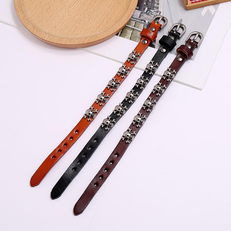 European and American New Style Jewelry, Popular on the Internet, Skull Punk Style Leather Bracelet, Simple and Adjustable Men's Accessory
