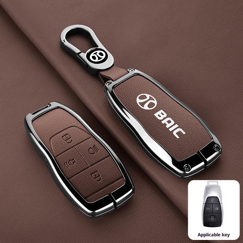 Car Key Case Baic Bj30 Bj40 Bj80 Bj90 U7 X7 Senova X25 X35 X55 X65 Ex5 Eu5 Ec5 Keychain Zinc Alloy Leather Car Remote Key Case