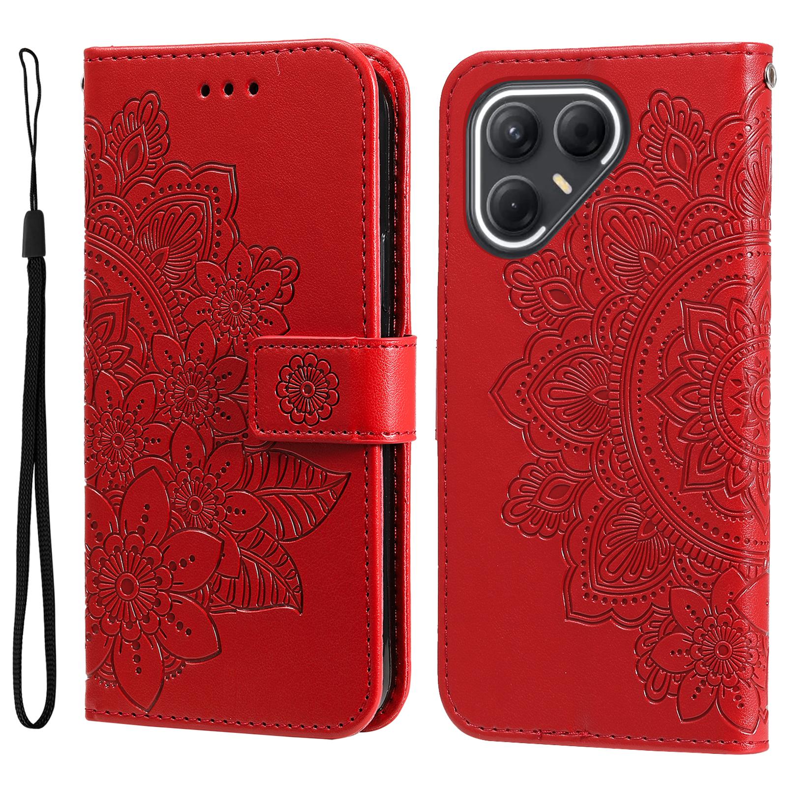 

For TECNO Pova 7 5G Case Floral Pattern PU Leather Wallet Stand Phone Cover Red